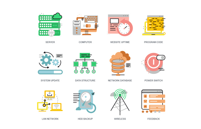 彩色网络技术扁平化图标