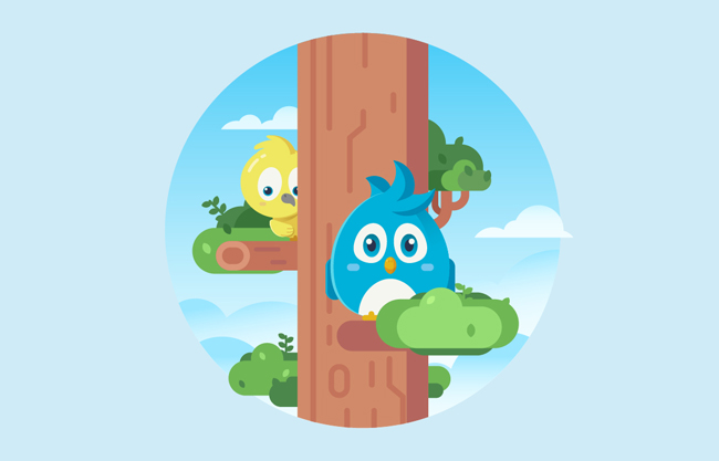 树上两只小鸟动物卡通素材