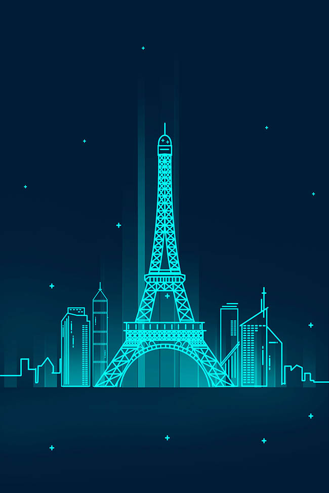 世界著名建筑铁塔蓝色线条背景设计