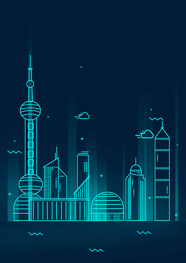 发光线条大都市上海建筑物造型背景设计