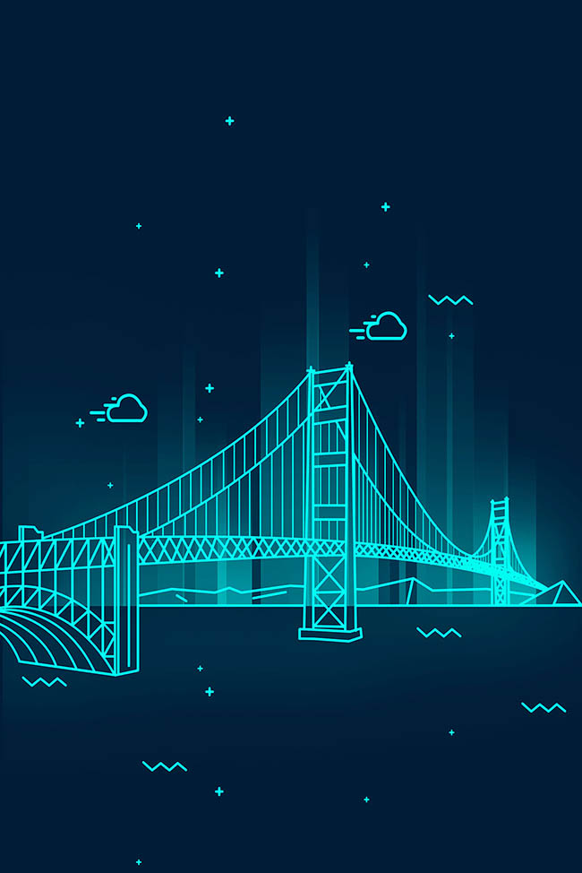 金门大桥建筑蓝色mbe线条风格背景