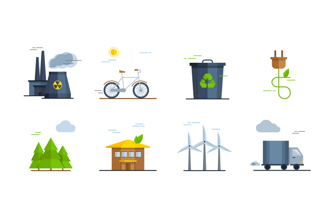 各种绿色环保类电力风车扁平化图标图片