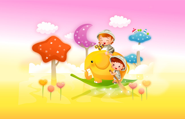 大象上面的小孩子元素设计