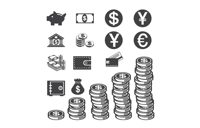 金币钱包矢量图标设计