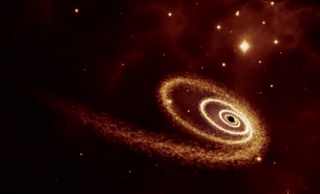 宇宙空间中粒子动画绘制了黑洞效果素材