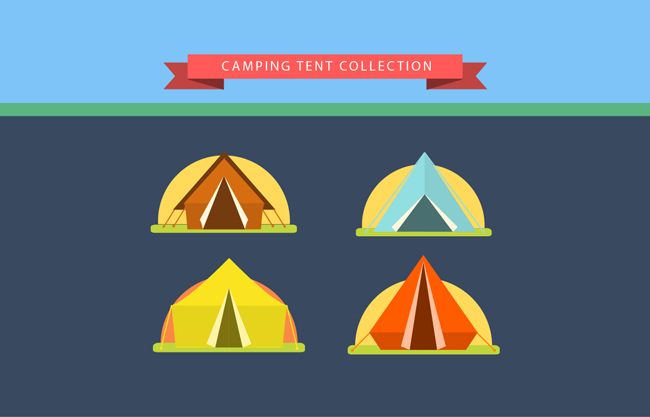 彩色夏季野营帐篷矢量设计素材