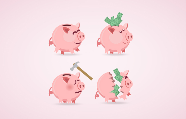 卡通粉色猪存钱罐矢量设计图