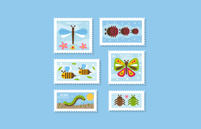 昆虫元素邮票素材设计