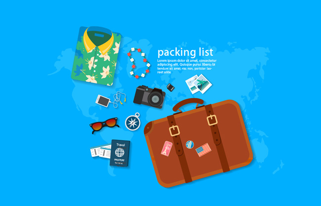 旅行箱和旅游物品创意矢量图