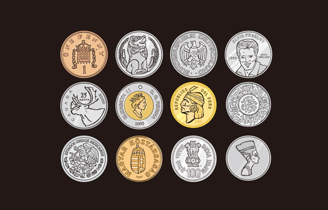 世界矢量各国硬币设计素材
