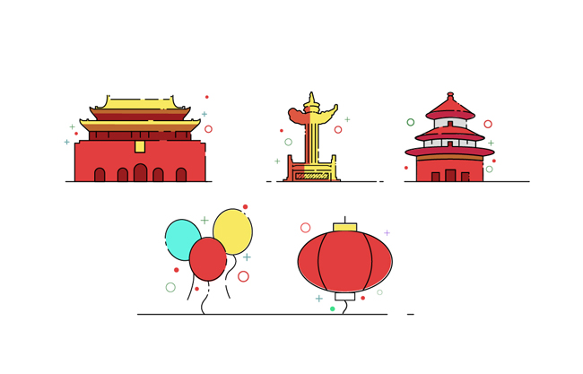 中国风红色建筑物mbe图标设计矢量素材下载