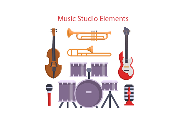 音乐工作室的各种器材造型设计素材