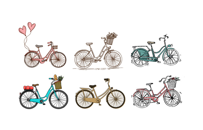 手绘文艺卡通自行车AI素材下载