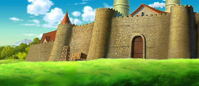 手绘动画城堡外墙场景素材