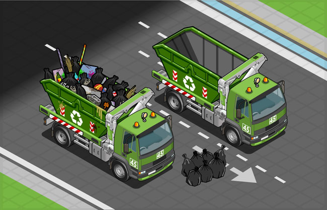 绿色卡通货卡车等距交通工具矢量
