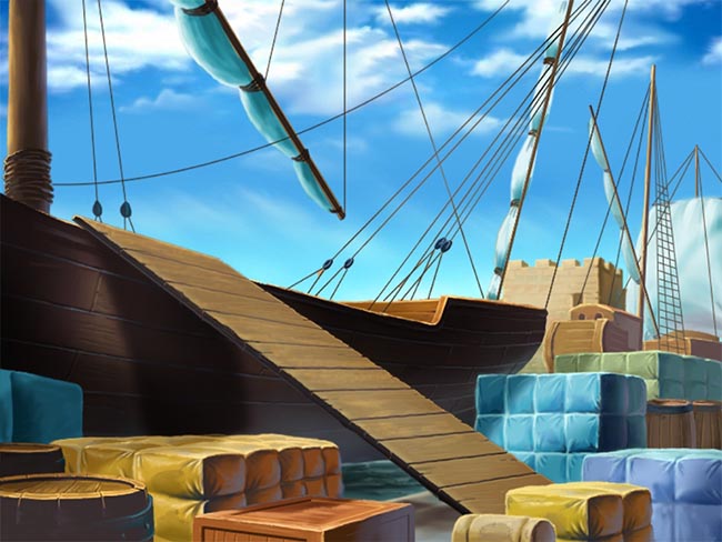 海边渡口货运中心动画场景设计
