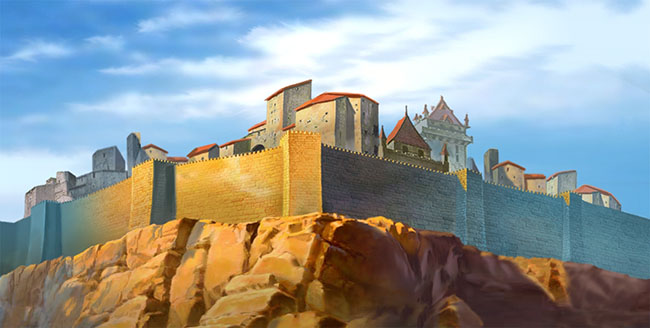 石岩上城墙手绘动画背景设计