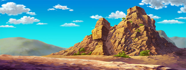 高原蓝色天空下的山岩动画背景设计