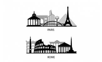 巴黎和罗马剪影素材矢量