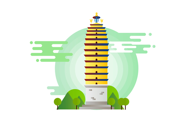 昆明西寺塔矢量建筑设计素材