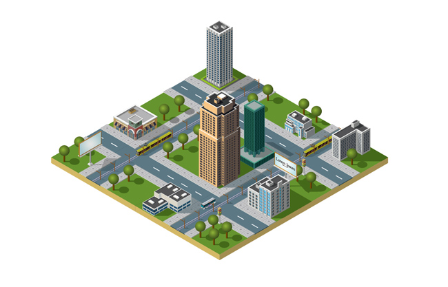 现代城市建筑规划3D模型立体图片