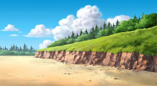 沙滩边的草坪山坡动画背景设计