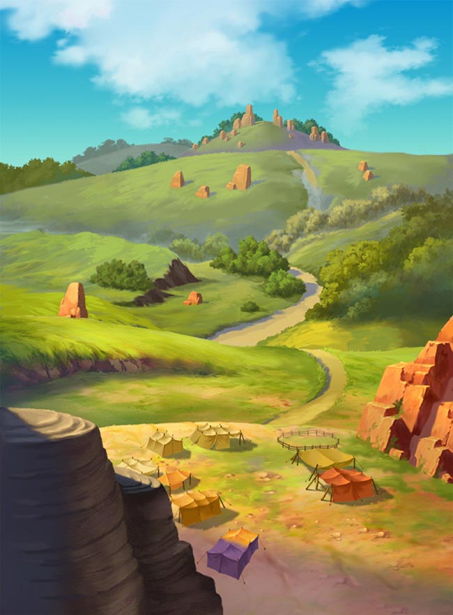 山上的小路露营场景ps手绘背景设计