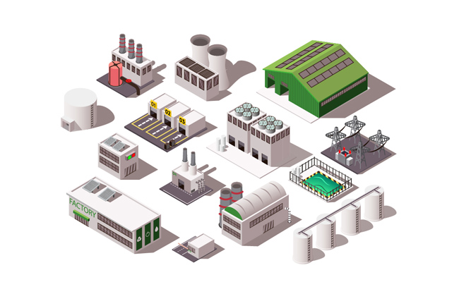 工厂电厂元素建筑模型矢量设计图片