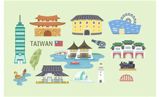 旅游景点扁平化素材插图