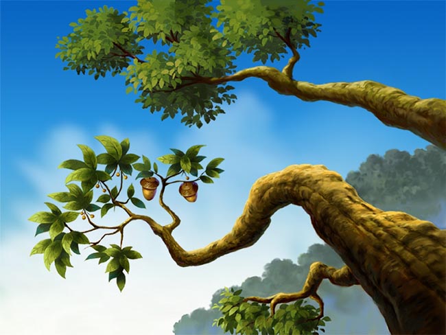在户外的松子树手绘动画背景设计