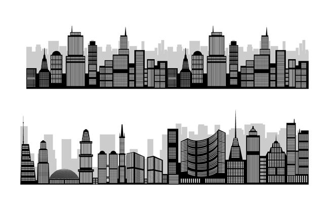 城市都市高楼建筑群剪影素材设计