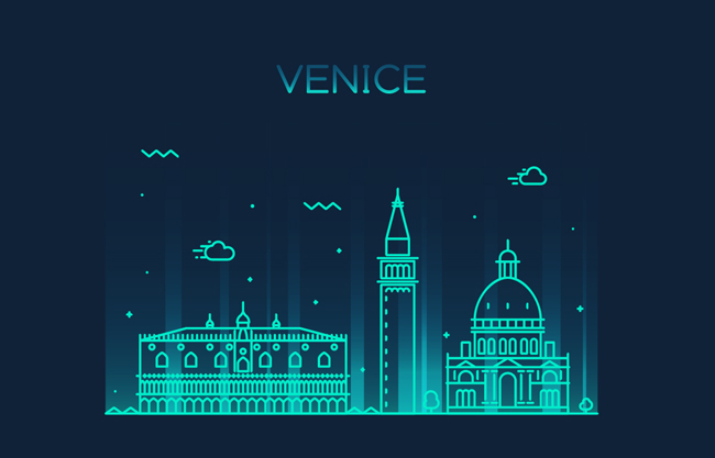 威尼斯城市建筑插画图片