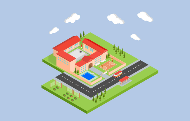 学校立体建筑模型素材设计