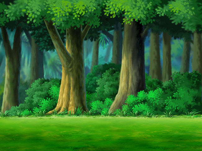 绿色原始森林大树林场景手绘背景设计