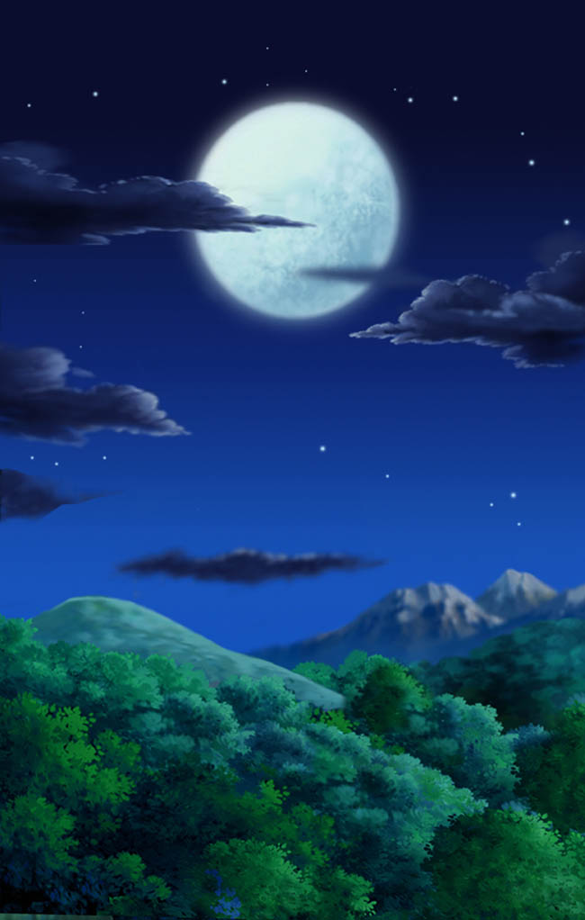 月光下的原始森林动画手绘背景设计