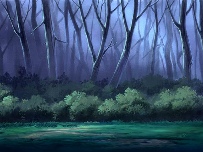 手绘风格夜色下原始森林深处背景素材