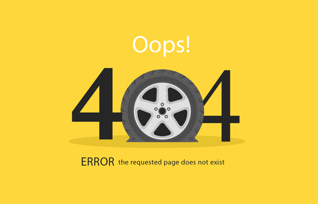 404错误页面漏气的车轮胎矢量图
