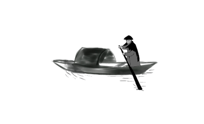 水墨人物划船渔船的动作动画短片素材