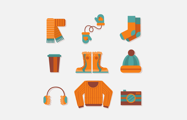 橙色冬季服饰和用品矢量素材