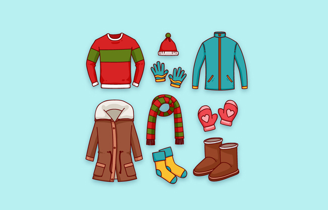 冬季服装和配饰矢量图
