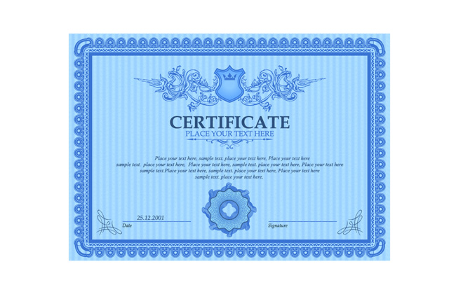 精美蓝色花纹证书设计矢量素材