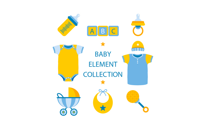 蓝色和黄色婴儿物品矢量图