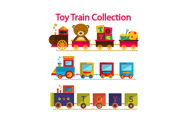三款玩具小火车矢量素材