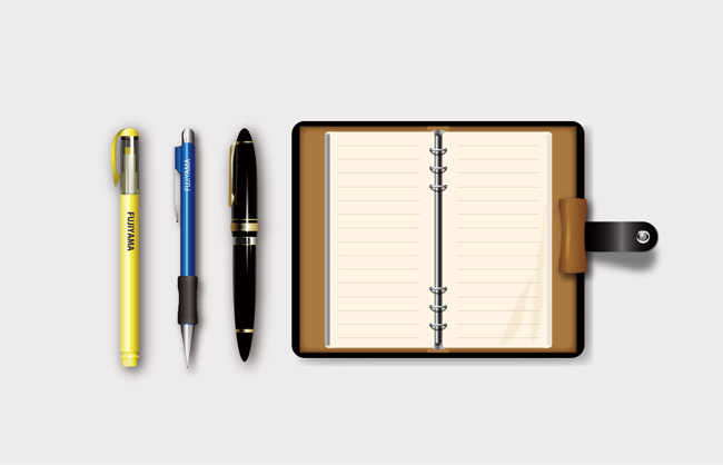 三支笔和一本笔记本素材矢量