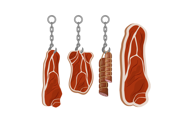 菜市场卖肉食材红肉卡通插画