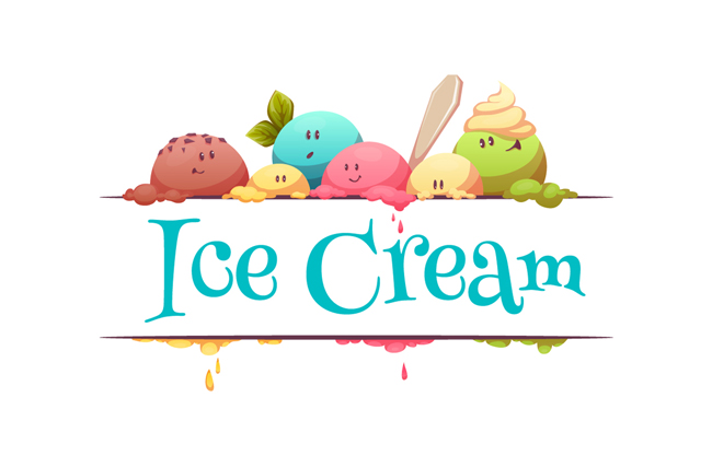 卡通彩色融化冰淇淋夏季美味甜品矢量素材