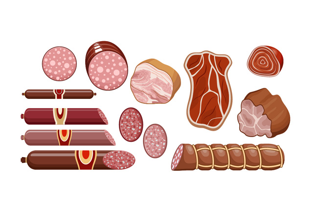 卡通手绘火腿肠肉类火腿切片美食插画