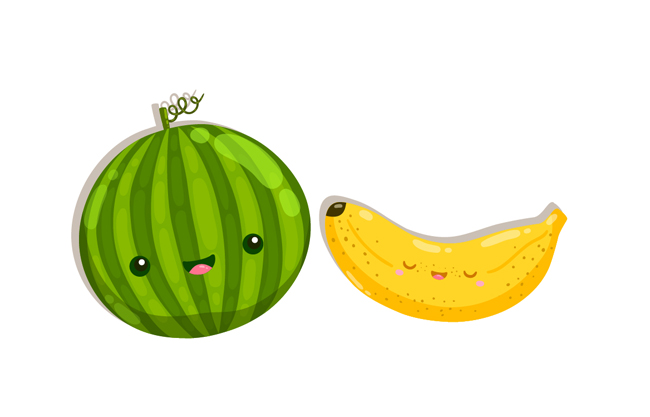 西瓜香蕉卡通水果设计素材