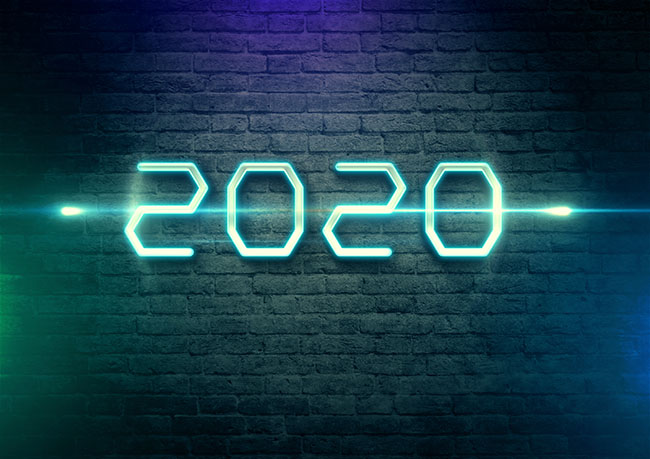 2020创意发光字体设计彩色新年快乐素材