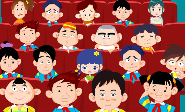 观众席的儿童各种表情动作动画短片素材